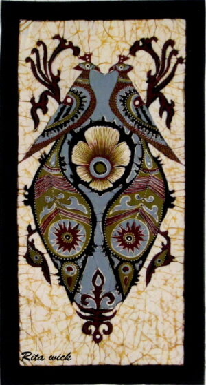 Symbolic Peacock with White Lotus 21"x11"